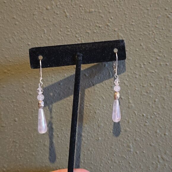 Quartz Pink Earrings, Genuine Stone,NWOT! - Picture 3 of 4